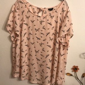 Light Pink georgette blouse Torrid with birds